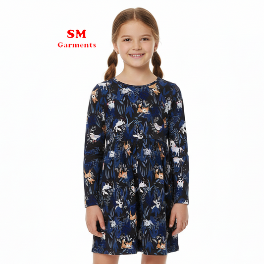 Black Animals Printed Jersey Full sleeves Dress