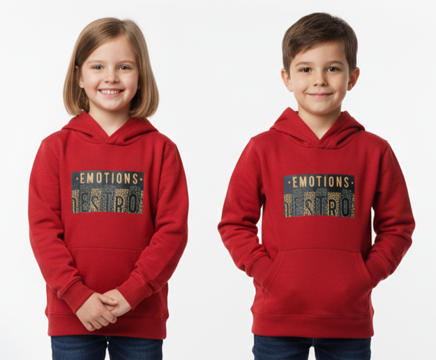 ROAD WEAR Kids Red Printed Hoodie – “Emotions” Graphic