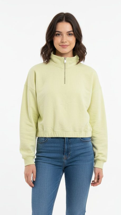 BERSHKA WOMEN ZIPP UP CROPPED SWEATSHIRT