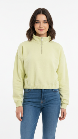 BERSHKA WOMEN ZIPP UP CROPPED SWEATSHIRT