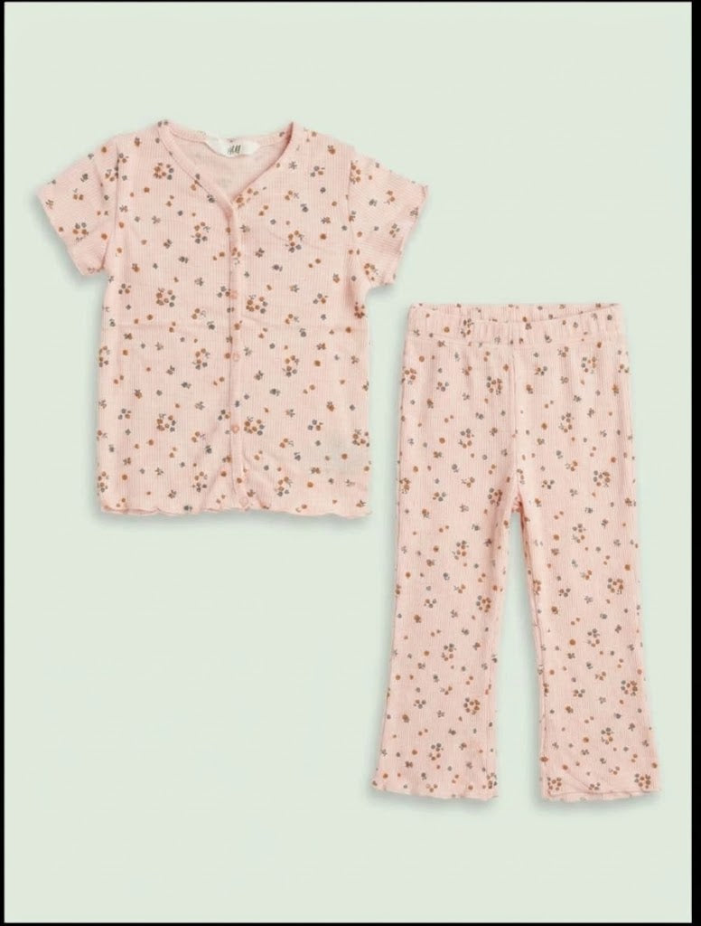 HM Girls' 2-Piece Pink Floral Button-Front Top and Flare Pants Set | SM GARMENTS