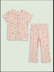 HM Girls' 2-Piece Pink Floral Button-Front Top and Flare Pants Set | SM GARMENTS