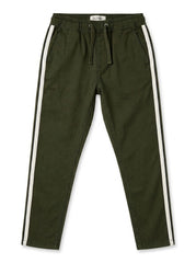 DL Boys Olive Green Side Stripe Stretch Twill Elastic Drawstring Trousers