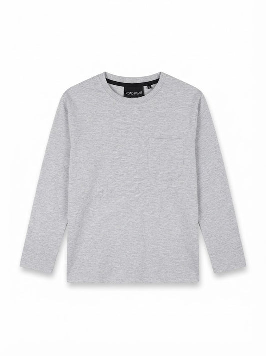 IMPORTED Boys' Long-Sleeve Chest Pocket T-Shirt – Light Heather Gray Crewneck