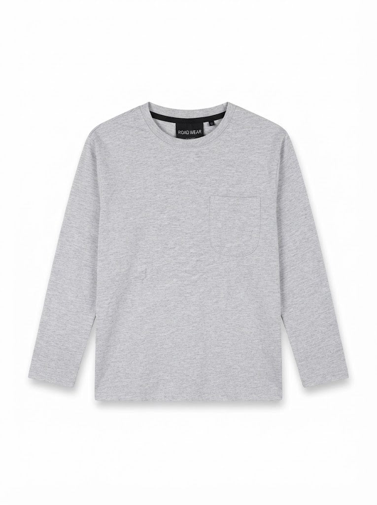 IMPORTED Boys' Long-Sleeve Chest Pocket T-Shirt – Light Heather Gray Crewneck