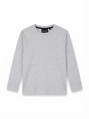 IMPORTED Boys' Long-Sleeve Chest Pocket T-Shirt – Light Heather Gray Crewneck