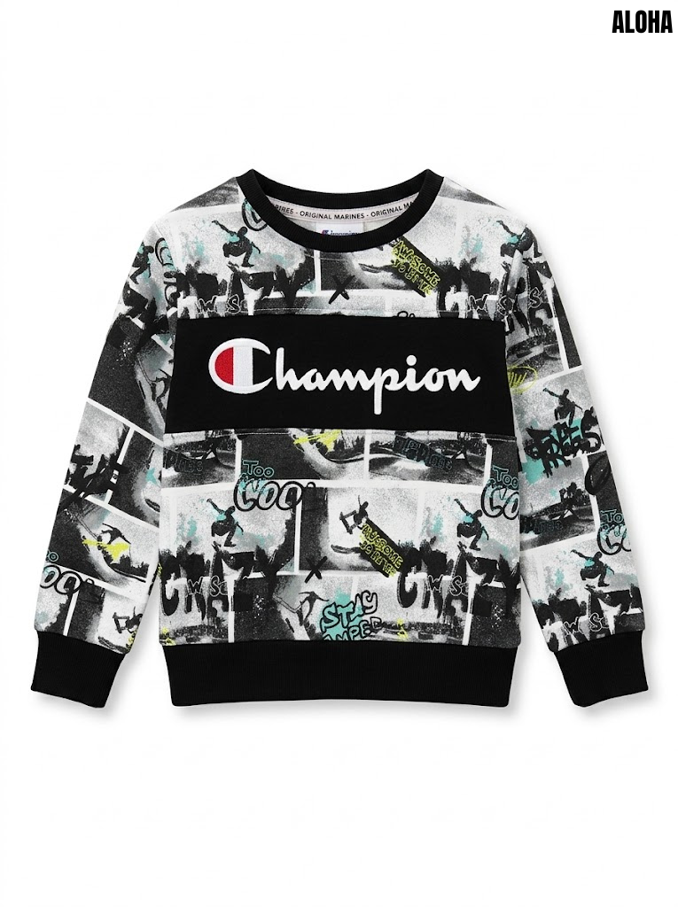 Aloha Boys Action Comic Photo-Montage Printed Fleece Crewneck Sweatshirt | SM GARMENTS
