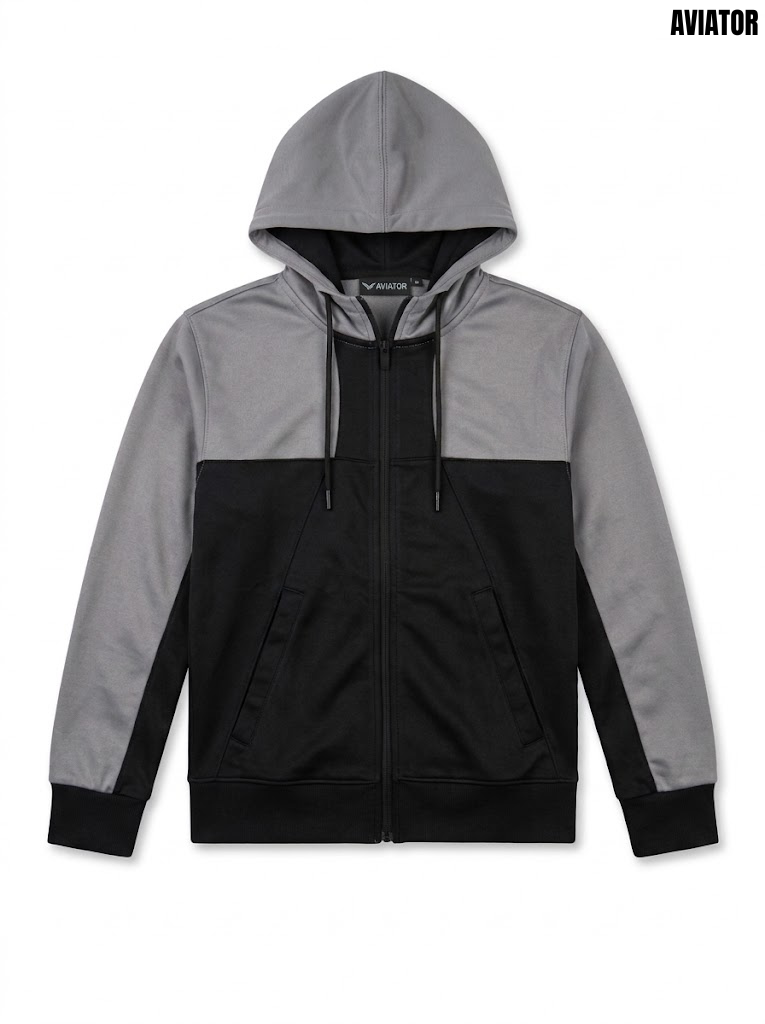 Aviator Boys Grey & Black Colorblock Full-Zip Fleece Hoodie| SM GARMENTS
