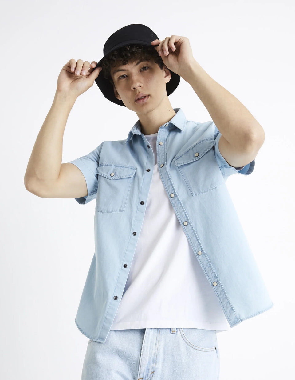 Men Regular Denim Shirt 100% Cotton - Bleached