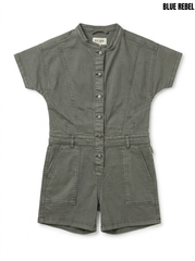 Blue Rebel Girls Charcoal black Short-Sleeve Cotton Utility Romper Playsuit| SM GARMENTS