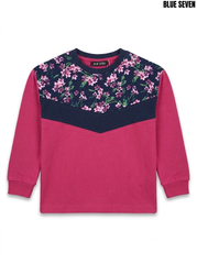 Blue seven Girls Magenta Pink & Navy Floral Chevron Crewneck Sweatshirt| SM GARMENTS