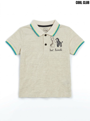 Coolclub Boys Heather Beige Best Friends Animal Graphic Short-Sleeve Polo Shirt | SM GARMENTS
