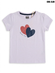 Cool Club Girls Light Lavender Dual Heart Graphic Puff Short-Sleeve T-Shirt| SM GARMENTS