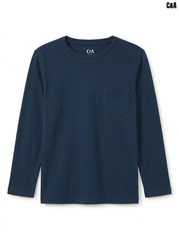 C&A Boys' Navy Blue Long-Sleeve Pocket Cotton Jersey T-Shirt| SM GARMENTS