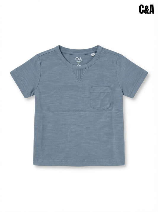 Casual Blue Cotton Pocket T-Shirt for Toddler Boys