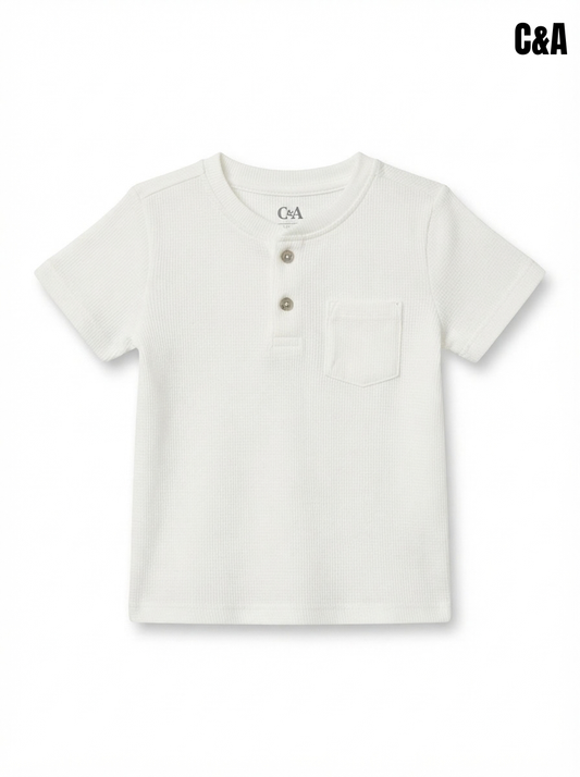 Classic White Waffle Knit Henley T-Shirt for Toddler Boys