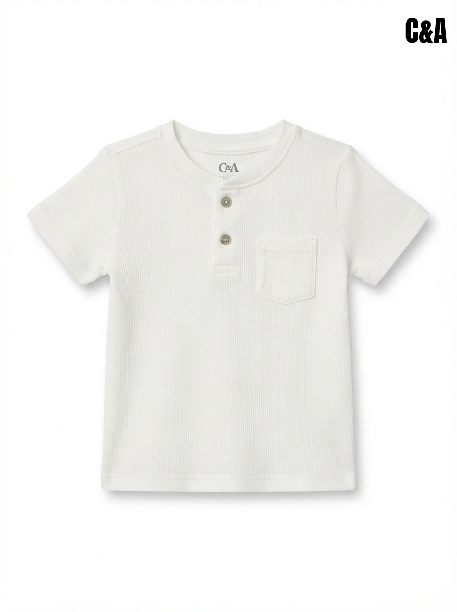 Classic White Waffle Knit Henley T-Shirt for Toddler Boys