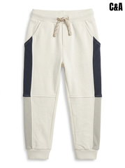 Boys' Off-White Colorblock Joggers – Cream Sweatpants with Textured Side Panels & Drawstring Waist