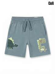 Boys' Dinosaur Print Cotton Shorts with Drawstring and Pockets
