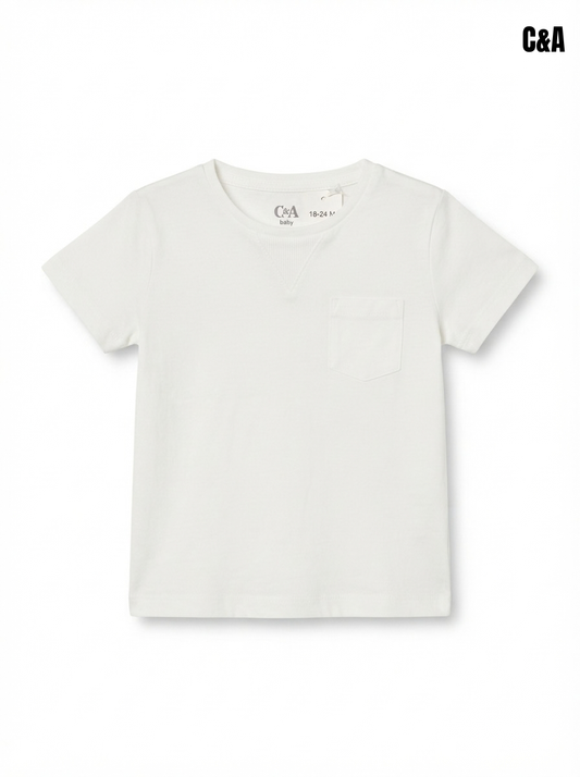 Classic White Cotton Pocket T-Shirt for Toddler Boys