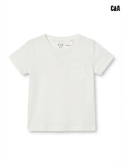 Classic White Cotton Pocket T-Shirt for Toddler Boys