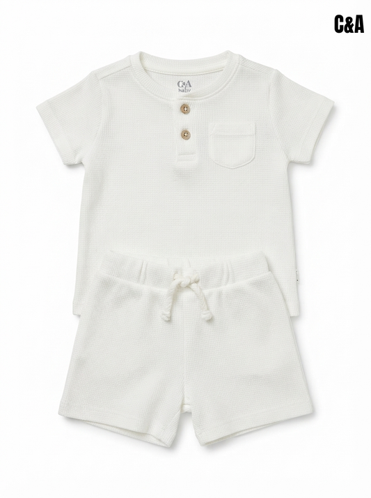 Toddler Boys 2-Piece Ribbed Cream Casual Summer Outfit Set