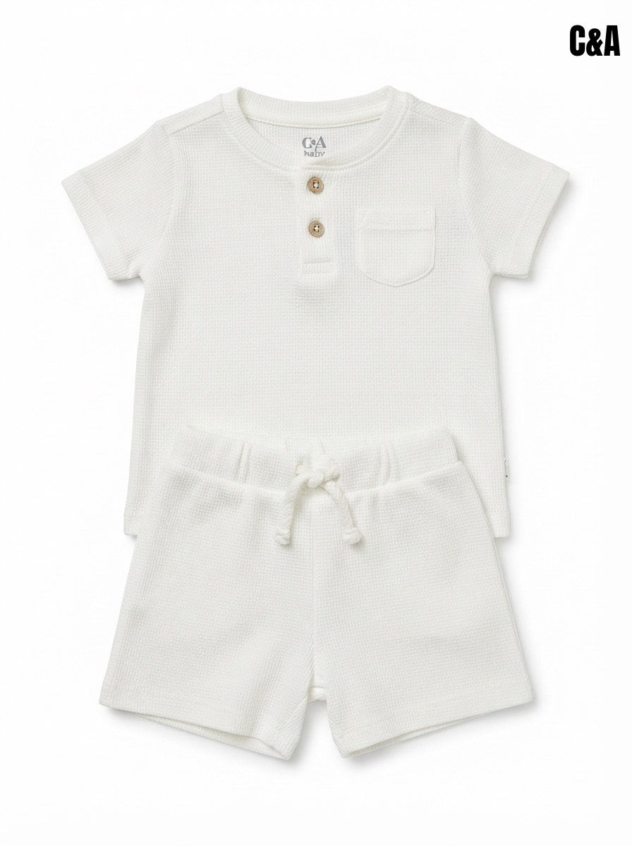 Toddler Boys 2-Piece Ribbed Cream Casual Summer Outfit Set