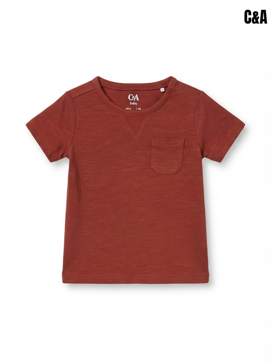 Casual Rust Red Cotton Pocket T-Shirt for Toddler Boys