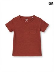 Casual Rust Red Cotton Pocket T-Shirt for Toddler Boys