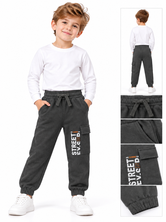 Boys' Casual Cotton-Blend Fleece Graphic Joggers – Dark Gray
