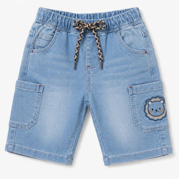 PRENATAL BOYS DENIM CARGO EMBROIDED 3 QUARTERS SHORTS