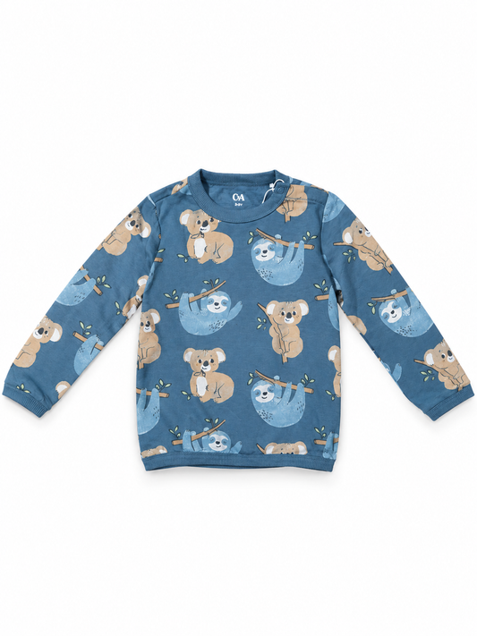Boys' Cute Koala & Sloth Print Crewneck Sweatshirt | Comfortable Long-Sleeve Casual Pullover