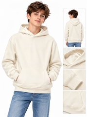 BRANDED Boys Solid Cream Pullover Hoodie with Cozy Hood and Long Sleeves