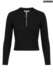 Destination Girls Black Ribbed Quarter-Zip Knit Pullover Sweater| SM GARMENTS