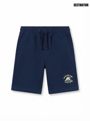 Boys' Navy Blue "Ocean Vibes" Graphic Fleece Shorts