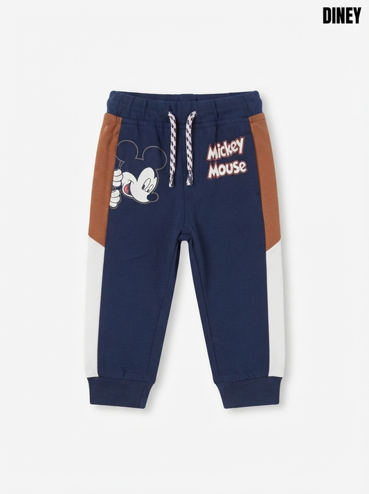 Boys’ Navy Blue Colorblock Joggers – Mickey Mouse Graphic Character Sweatpants