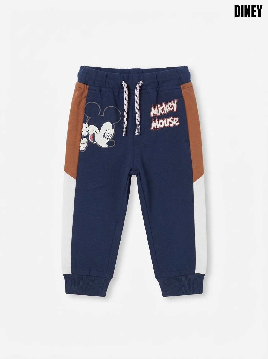 Boys’ Navy Blue Colorblock Joggers – Mickey Mouse Graphic Character Sweatpants