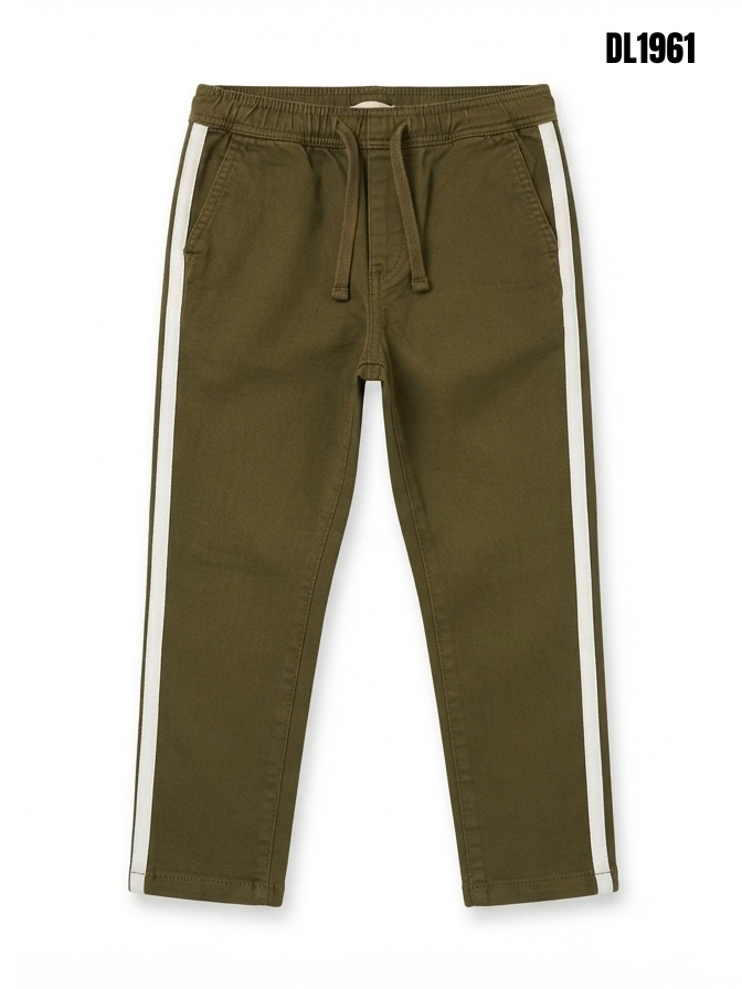 Boys' Olive Green Casual Trousers with White Side Stripes – Athletic Fit Pants