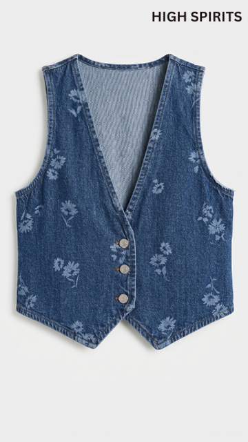HIGH SPIRITS Women's Floral Denim waistcoat