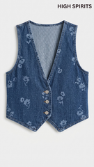 HIGH SPIRITS Women's Floral Denim waistcoat