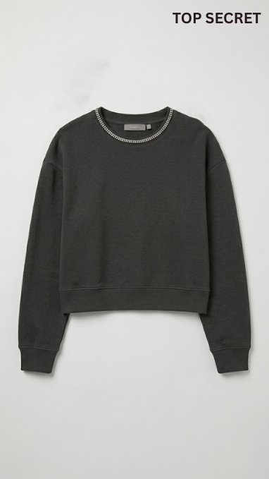 TOP SCERET WOMENS JEWEL NWECK CROPPED SWEATSHIRT