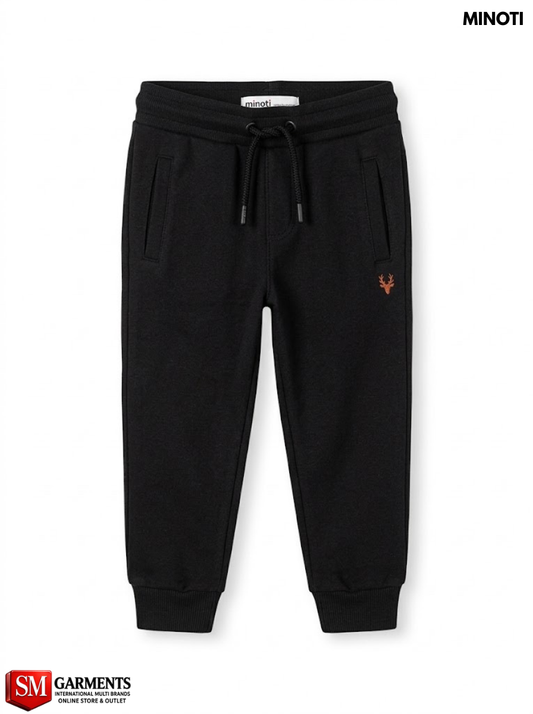 Minoti Boys Branded Black Fleece Jogger Sweatpants with Stag Embroidery