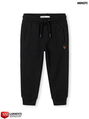 Minoti Boys Branded Black Fleece Jogger Sweatpants with Stag Embroidery
