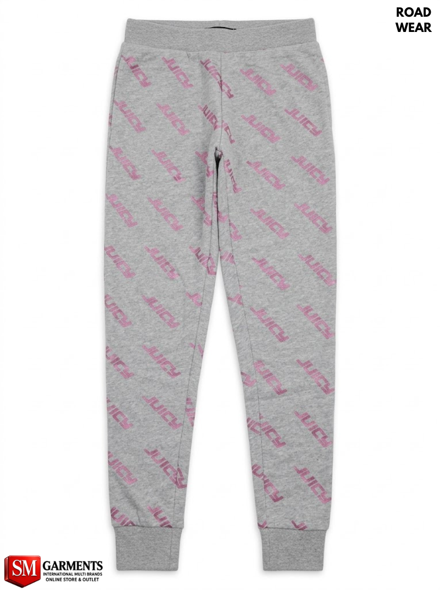 Road Wear Girls' Heather Grey All-Over Pink Print Fleece Jogger Sweatpants| SM GARMENTS
