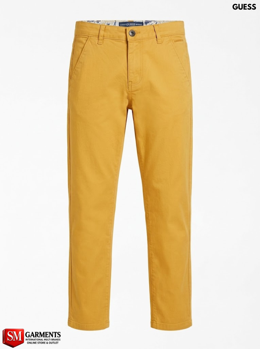 Guess Boys Branded Ochre Mustard Yellow Slim Fit Stretch Chino Pants| SM GARMENTS