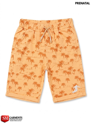 Prenatal Boys Peach Palm Tree Print Shorts with Surfer Graphic Patch| SM GARMENTS