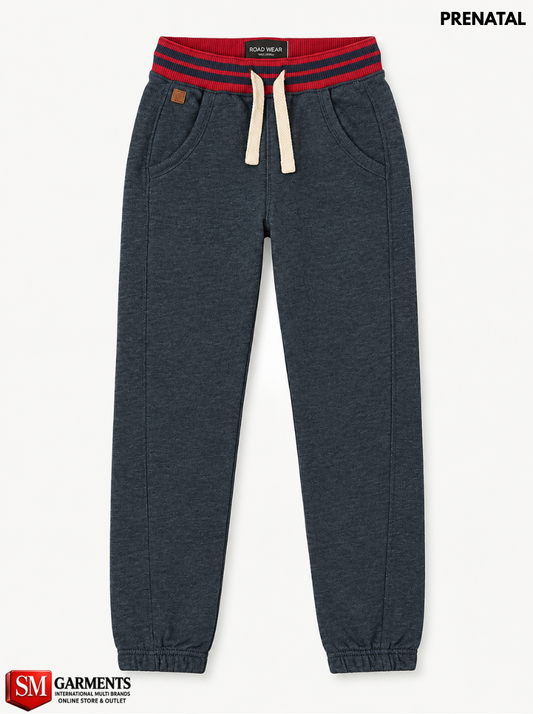 Road Wear Boys Dark Heather Blue Fleece Jogger Sweatpants with Striped Waistband| SM GARMENTS