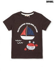 Du pariel Boys Dark Brown Sunshine Sailing Club Short-Sleeve Graphic T-Shirt| SM GARMENTS