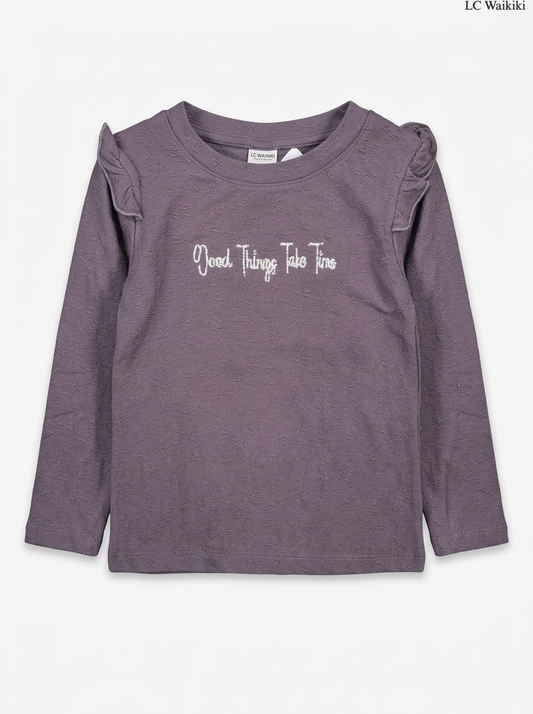 Girls Mauve Long Sleeve Ruffle Top
