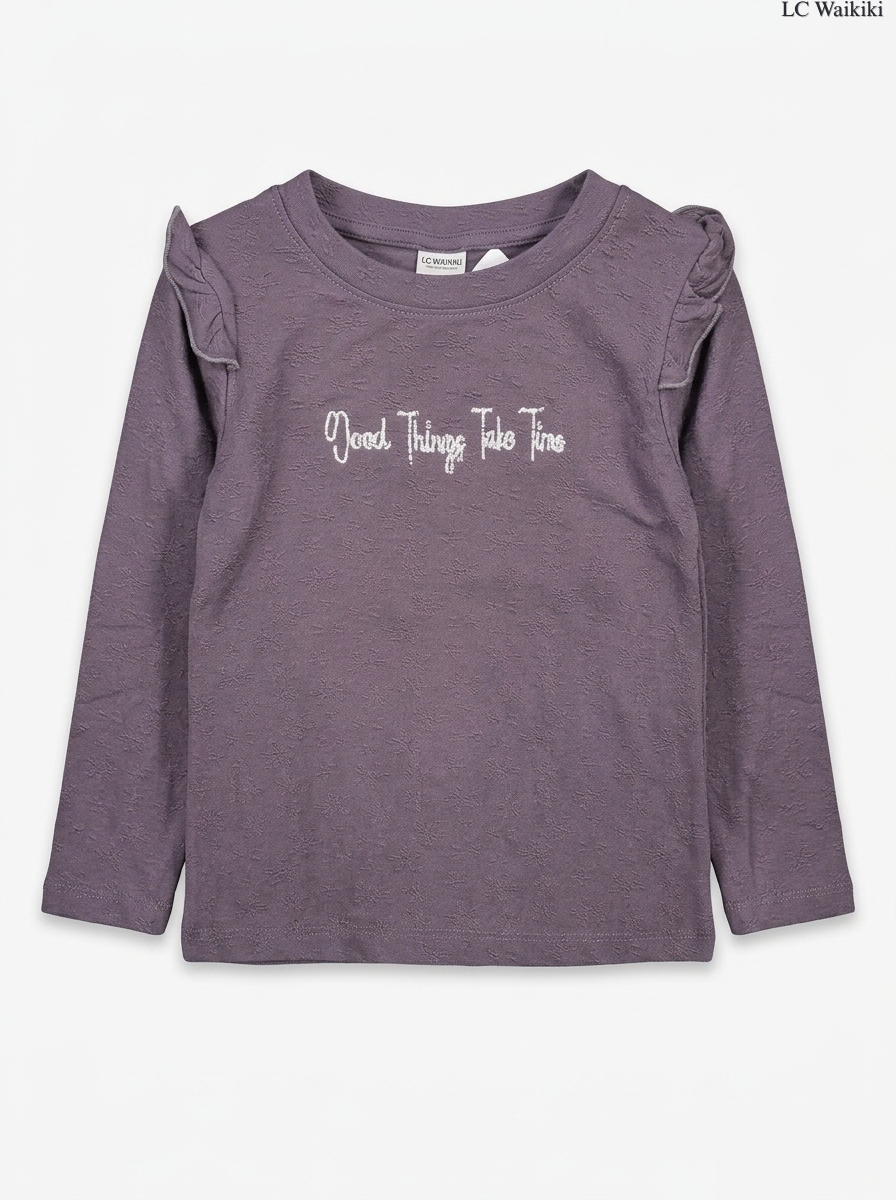 Girls Mauve Long Sleeve Ruffle Top